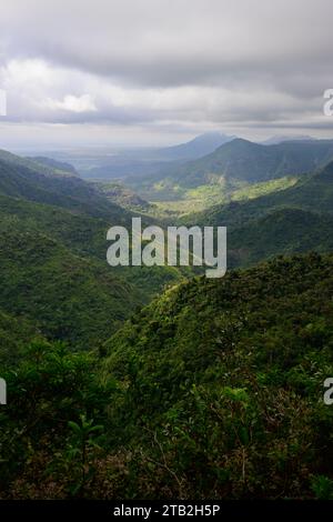 Punto panoramico della Black River Gorge con la lussureggiante Green Rainforest Valley a Mauritius Foto Stock
