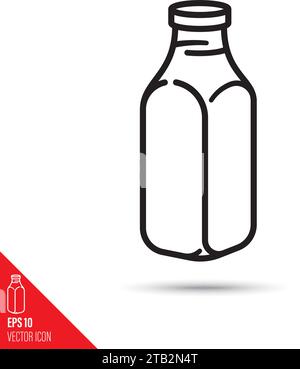 Icona della linea vettoriale della bottiglia di latte. Simbolo del contorno del contenitore per bevande in vetro. Illustrazione Vettoriale