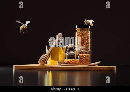 Api in un vasetto di miele Foto stock - Alamy