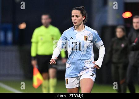 Tubize, Belgio. 4 dicembre 2023. Constance Brackman nella foto, durante una partita di calcio amichevole tra le donne nazionali sotto i 23 anni del Belgio, chiamata "The Red Flames", e del Portogallo lunedì 4 dicembre 2023 a Tubize, in Belgio. Credito: Sportpix/Alamy Live News Foto Stock