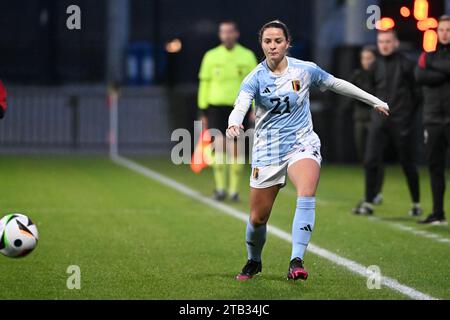 Tubize, Belgio. 4 dicembre 2023. Constance Brackman nella foto, durante una partita di calcio amichevole tra le donne nazionali sotto i 23 anni del Belgio, chiamata "The Red Flames", e del Portogallo lunedì 4 dicembre 2023 a Tubize, in Belgio. Credito: Sportpix/Alamy Live News Foto Stock