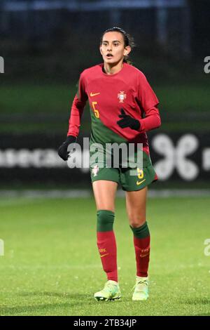 Tubize, Belgio. 4 dicembre 2023. Joana Silva del Portogallo, nella foto, durante una partita di calcio amichevole tra le nazionali sotto le 23 squadre del Belgio, chiamate le fiamme rosse, e il Portogallo lunedì 4 dicembre 2023 a Tubize, in Belgio. Credito: Sportpix/Alamy Live News Foto Stock