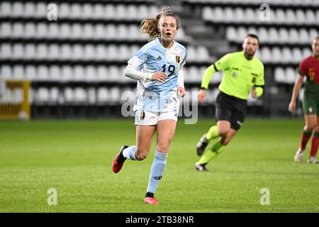 Tubize, Belgio. 4 dicembre 2023. Valesca Ampoorter del Belgio nella foto di una partita di calcio amichevole tra le nazionali femminili under 23 squadre belghe, chiamate le fiamme rosse, e il Portogallo lunedì 4 dicembre 2023 a Tubize, Belgio . Credito: Sportpix/Alamy Live News Foto Stock