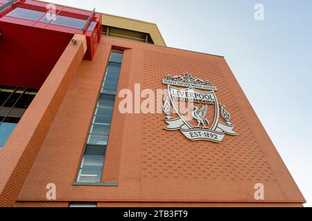 Lo stemma o il logo del Liverpool Football Club, Anfield Stadium Foto Stock