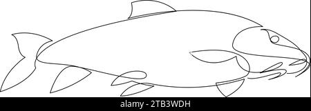 Disegno continuo a una linea di pesce carpa. Carpa crociana o tinca tinca tracciata da una sola riga. Illustrazione vettoriale Illustrazione Vettoriale