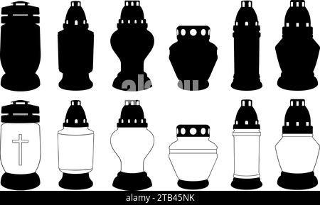 Collezione di diverse candele commemorative del cimitero isolate su bianco Illustrazione Vettoriale