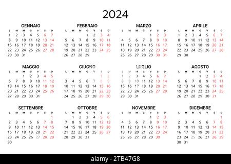 calendario italiano 2024. Illustrazione vettoriale stampabile e modificabile per l'Italia. calendario annuale di 12 mesi. Orizzontale Illustrazione Vettoriale