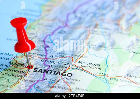 Santiago, Cile spilla sulla mappa Foto Stock