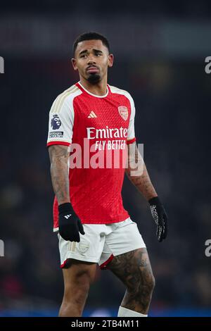 LONDON, UK - 2 dicembre 2023: Gabriel Jesus dell'Arsenal durante la partita di Premier League tra Arsenal e Wolverhampton Wanderers all'Emirates Stadium Foto Stock