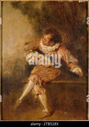 Jean-Antoine Watteau - le donneur de sérénades (Mezetin) Foto Stock