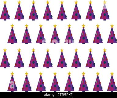 Alto e maestoso albero di Natale viola senza cuciture adornato da scintillanti ornamenti, nastri e una stella in cima, si erge con orgoglio sullo sfondo Illustrazione Vettoriale
