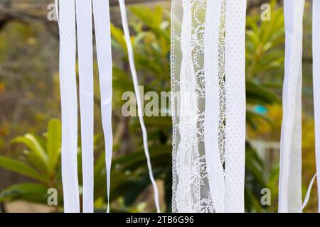 Pizzo a nastro per decorazioni nuziali Foto Stock