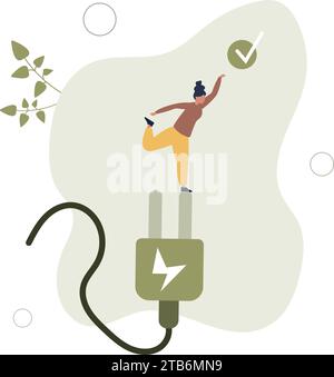 Elettricità verde concept.characters mostra i benefici di una crescita economica sostenibile con risorse energetiche rinnovabili.donna che posa in piedi su un eletto Illustrazione Vettoriale