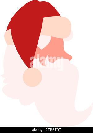 Profilo Pop Art Red Pink del volto di Babbo Natale con lussureggiante barba bianca vestita con berretto rosso. Icona Flat Babbo Natale. Elemento evento natalizio. Piatto semplice V Illustrazione Vettoriale