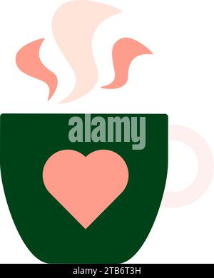 Tazza di cioccolata calda in ceramica Red Green Pop Art. Icona delle vacanze con tazza di tè piatta. Elemento evento natalizio. Semplice icona vettoriale piatta isolata su sfondo bianco Illustrazione Vettoriale
