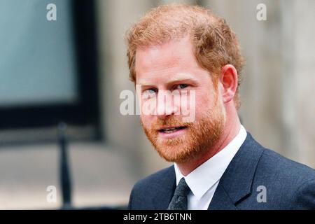 Foto del fascicolo datata 30/3/2023 del Duca di Sussex la cui contestazione legale sui suoi accordi di sicurezza mentre si trovava nel Regno Unito raggiungerà l'alta Corte. Harry sta prendendo provvedimenti contro il Ministero degli interni per la decisione del febbraio 2020 del Comitato esecutivo per la protezione delle royalty e delle figure pubbliche (Ravec) sulla sua sicurezza, dopo aver ricevuto la notizia che non gli sarebbe più stato concesso lo stesso "grado" di protezione personale durante la visita. Data di emissione: Martedì 5 dicembre 2023. Foto Stock