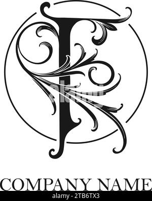 Timeless Letter T vintage flourish elegante monogramma con logo silhouette illustrazioni vettoriali per il logo del tuo lavoro, t-shirt di merchandisse, adesivi ed etichetta D. Illustrazione Vettoriale