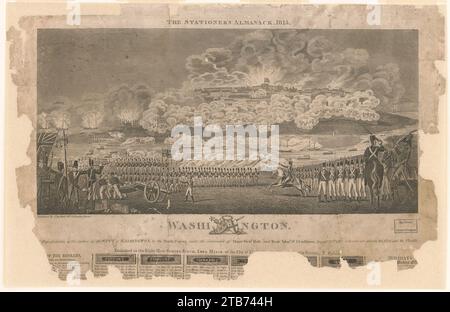 Washington. A) rappresentazione della cattura della città di Washington da parte delle forze britanniche sotto il comando del maggiore Genl. Ross e ADML posteriore. Signore io Cockburn, 24 agosto 1814, dove Foto Stock