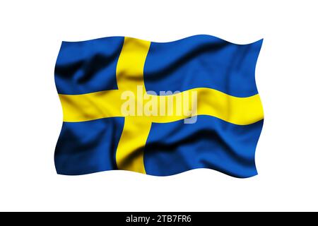 La bandiera della Svezia sventola nel vento su uno sfondo trasparente. rendering 3d. Tracciato di ritaglio incluso Foto Stock