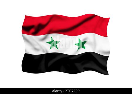 La bandiera della Siria che sventola nel vento su uno sfondo trasparente è isolata. Tracciato di ritaglio incluso Foto Stock