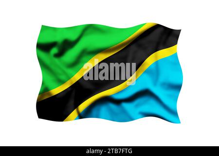 Sventolando la bandiera della Tanzania isolata sul rendering 3d trasparente. Tracciato di ritaglio incluso Foto Stock
