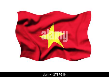 La bandiera del Vietnam sventola nel vento su uno sfondo bianco. rendering 3d. Tracciato di ritaglio incluso Foto Stock