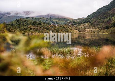 Laghetto di Lers a le Port, Pirenei francesi, dipartimento di Ariege, Parco naturale regionale dei Pirenei Ariegeoises (sud della Francia). Lo stagno è molto popolare Foto Stock