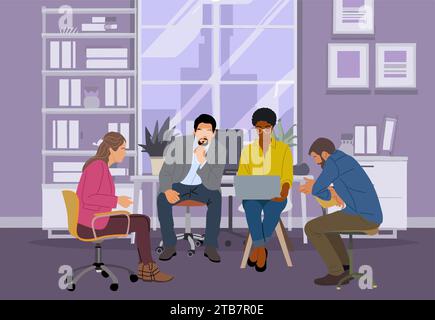 Team aziendale diversificato che lavora in un ufficio moderno. Illustrazione Vettoriale
