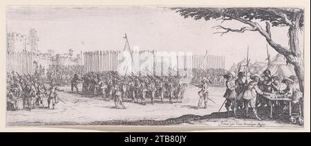L'Enrolement des Troupes (l'arruolamento delle truppe), da Les Miseres et les mal-Heures de la Guerre (le miserie e le disgrazie della guerra), targa 2 1957 di Jacques Callot Foto Stock