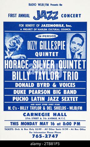 Poster Jazz d'epoca - Dizzy Gillespie Quintet 1960 Carnegie Hall, New York City Concert Handbill - volantino Foto Stock