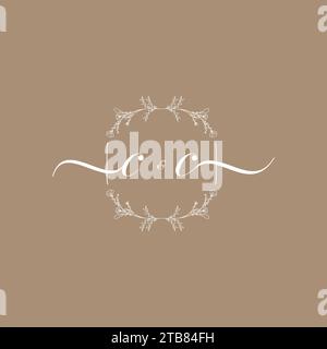 Logo di scrittura a mano CC con firma iniziale, design di nozze e moda Illustrazione Vettoriale
