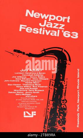 John Coltrane - Newport Jazz Festival 63 - poster del concerto con Thelonious Monk, Duke, Dizzy Gillespie, Cannonball e Nina Simone Foto Stock