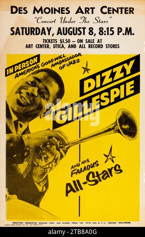 JAZZ - Dizzy Gillespie 1960s Des Moines, IA poster "Concert Under the Stars" Foto Stock