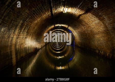 Vista interna della volta o del tunnel del Canale di Borgogna a Pouilly-en-Auxois (Francia nord-orientale) Foto Stock