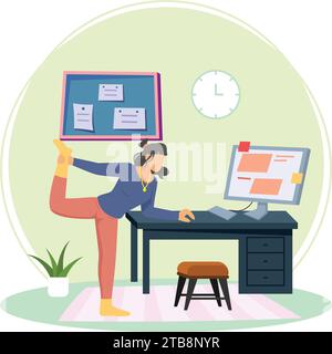 Healthy Habits in Workplace Concept, Corporate Wellness Strategies Vector icon design, corporate Wellbeing symbol, sedentario lifestyle sign, self service Illustrazione Vettoriale