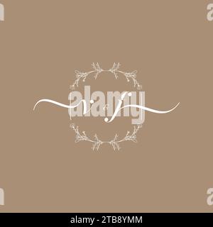Logo VF con firma iniziale, design di nozze e moda Illustrazione Vettoriale
