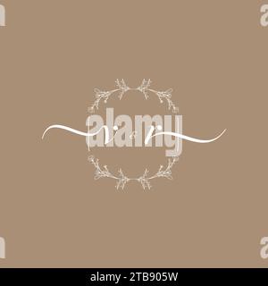Logo di scrittura a mano VR con firma iniziale, design di nozze e moda Illustrazione Vettoriale