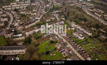 Vista aerea con droni su Fairfield Park, Bath, Regno Unito. (22-01-2023) Foto Stock