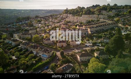 Vista aerea con droni su Fairfield Park Road, Bath UK. (17-10-2023) Foto Stock