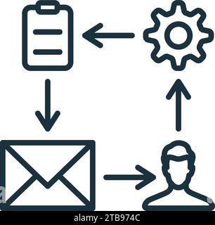 Icona contorno flusso di lavoro. Semplice insegna monocromatica della Productivity Collection. Icona del flusso di lavoro per logo, modelli, Web design e infografiche. Illustrazione Vettoriale