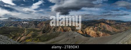 spectacular overview of Landmannalaugar in the highlands of Iceland Foto Stock