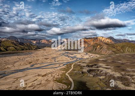 spectacular overview of Landmannalaugar in the highlands of Iceland Foto Stock