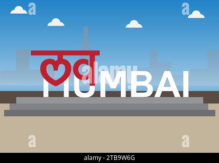 Logo Love Mumbai illustrazione vettoriale .Mumbai è la capitale dello stato indiano del Maharashtra. Illustrazione Vettoriale