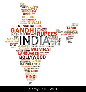 Social media cloud di famosi indiani e cose in India mappa Illustrazione Vettoriale