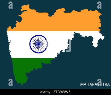 Mappa dello stato del Maharashtra con bandiera indiana Illustrazione Vettoriale