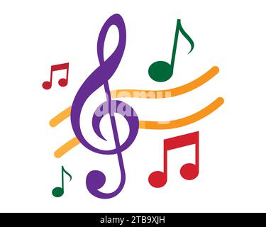 Note musicali colorate, Quaver, Beam note, Treble clef in colonna sonora illustrazione vettoriale Illustrazione Vettoriale