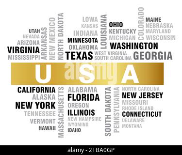 stati uniti d'America World cloud of 50 states Illustrazione Vettoriale