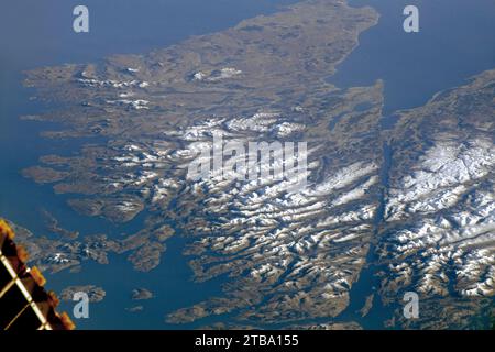 Vista dallo spazio delle Highlands scozzesi. Foto Stock