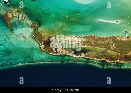 Ambergris Cay, Belize, fotografato dalla stazione spaziale Internazionale. Foto Stock