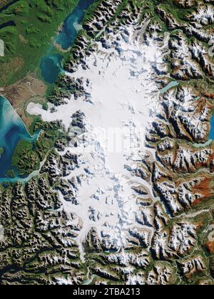 Vista satellitare dell'intero ghiacciaio della Patagonia settentrionale nel Cile meridionale. Foto Stock